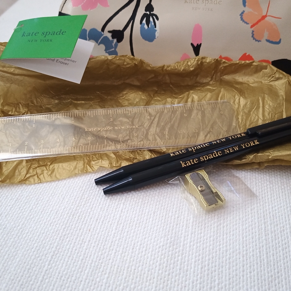 NWT & GIFTABLE Kate Spade Floral Garden Pencil Pouch Set/Kit w/ Eraser/Ruler+ - Picture 3 of 10